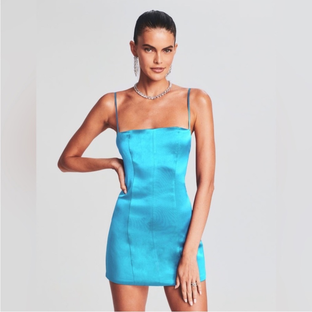 Retrofete Janessa Aqua Blue Mini Dress Spaghetti Strap Teal Turquoise Large